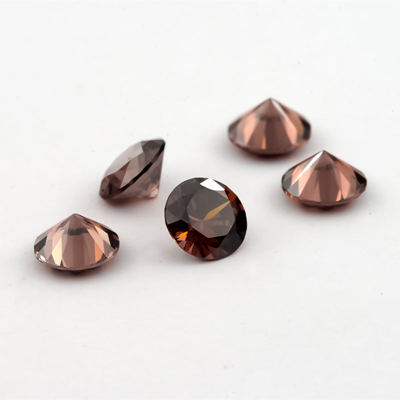 Size 1.0-10.0mm 5A Round Cut Coffee Color CZ Stone Loose Cubic Zirconia Synthetic Gemstone for Jewelry