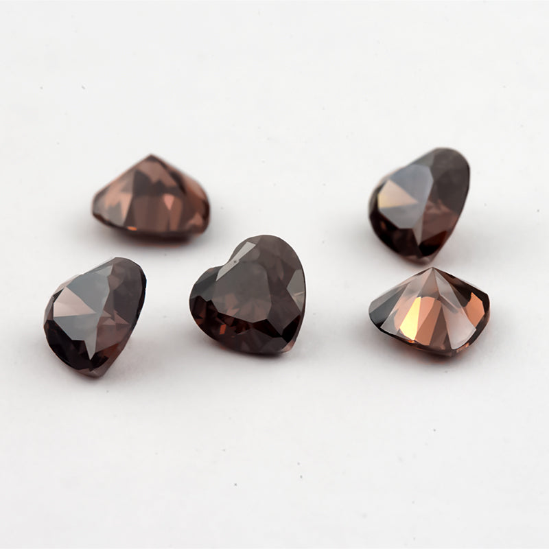 Size 3x3-10x10mm 5A Heart Cut Coffee Color CZ Stone Loose Cubic Zirconia Synthetic Gemstone for Jewelry