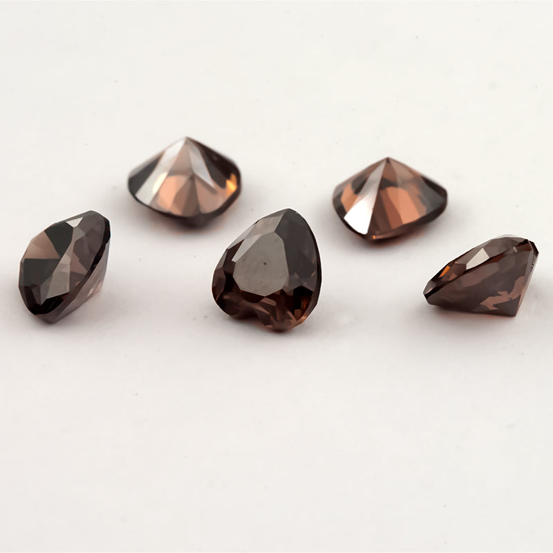 Size 3x3-10x10mm 5A Heart Cut Coffee Color CZ Stone Loose Cubic Zirconia Synthetic Gemstone for Jewelry