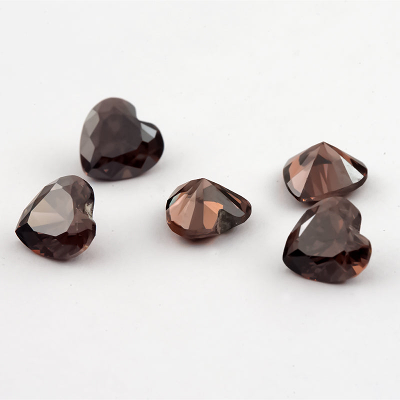 Size 3x3-10x10mm 5A Heart Cut Coffee Color CZ Stone Loose Cubic Zirconia Synthetic Gemstone for Jewelry