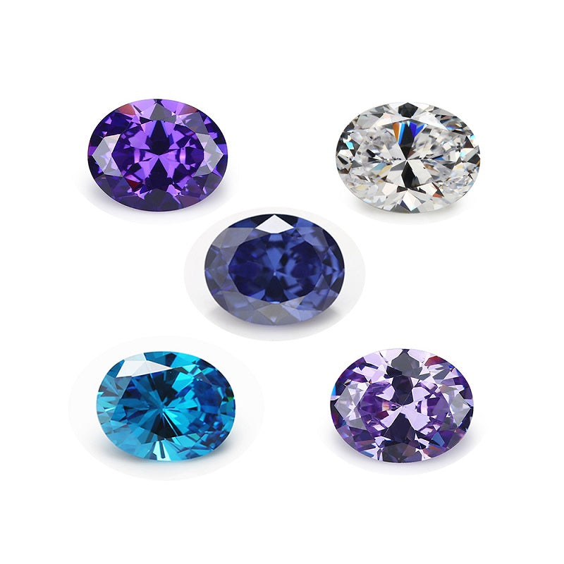Size 3x5mm~10x12mm Oval Cut Cubic Zirconia Stone White Lavender Violet Tanzanite SeaBlue Mix 5 Color 5A Loose CZ Stones Synthetic Gemstone for Jewelry Making