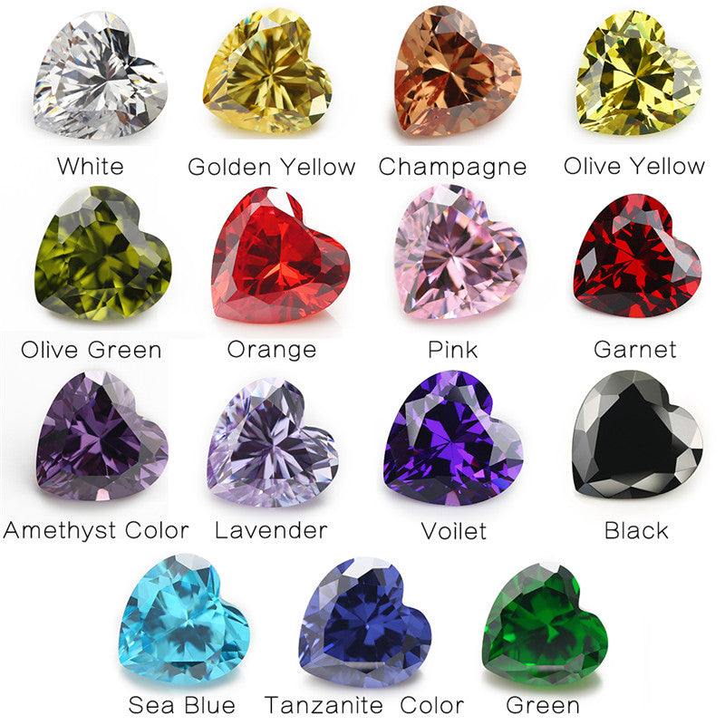 1PCS Per Colors Total 15pcs Size 4x4mm-10x10mm Heart Shape Cubic Zirconia Stone Loose CZ Stones Synthetic Gemstone for Jewelry Making