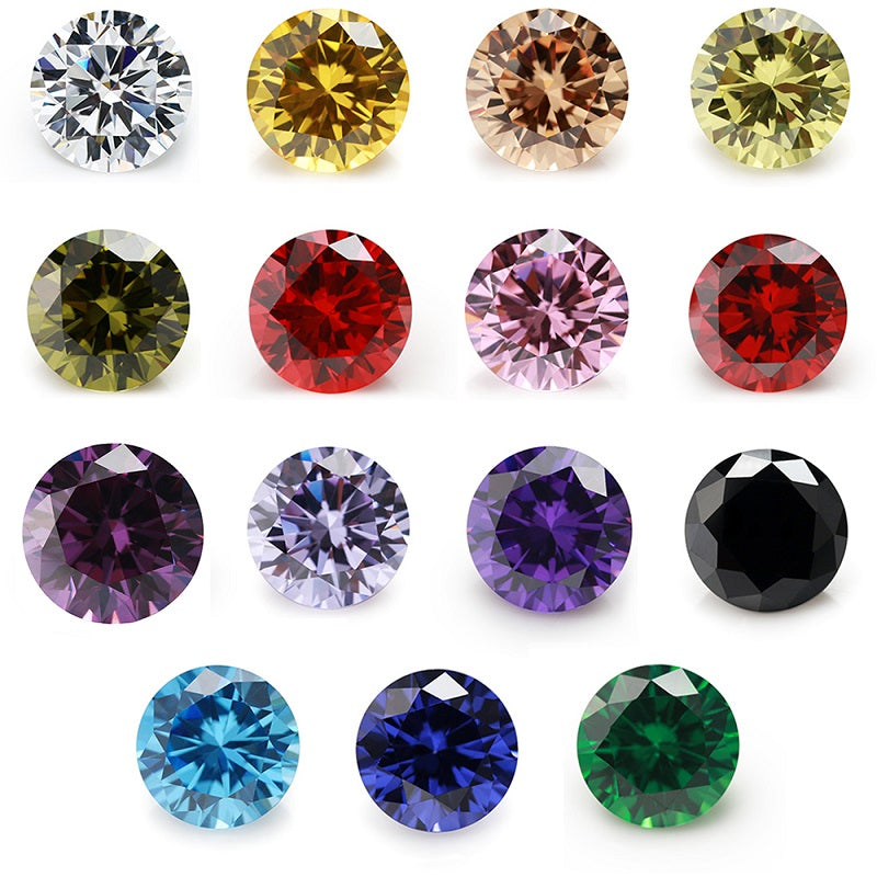 1PCS Per Colors Total 15pcs Size 4mm~10mm Round Shape Loose Cubic Zirconia Stone CZ Synthetic Gemstone