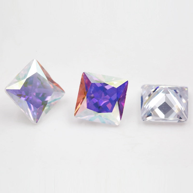 50pcs 3x3-12x12mm 5A Square Princess Cut Plating AB Color CZ Stone Loose Cubic Zirconia Synthetic Gemstone for Jewelry