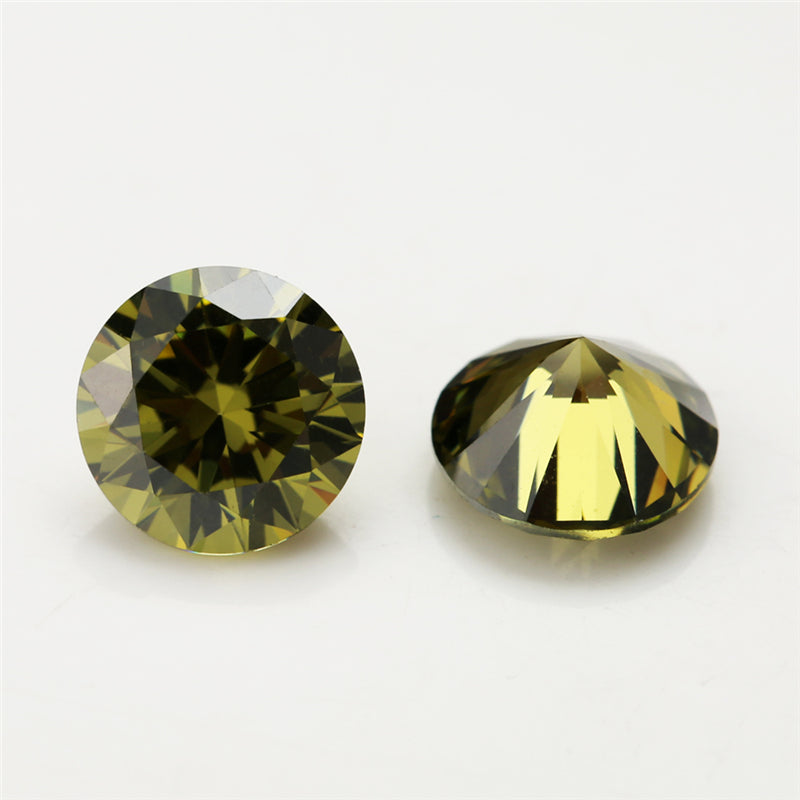 Size 0.8-12.0mm 5A Round Cut Olive Green CZ Stone Loose Cubic Zirconia Synthetic Gemstone for Jewelry