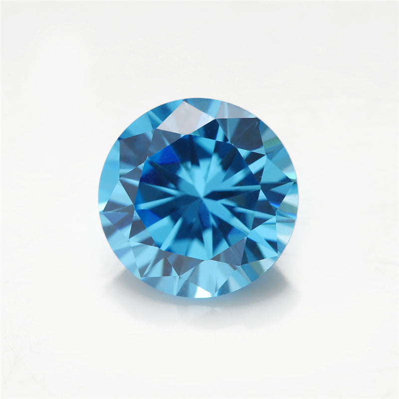 Size 1.0-10.0mm 5A Round Cut Sea Blue CZ Stone Loose Cubic Zirconia Synthetic Gemstone for Jewelry