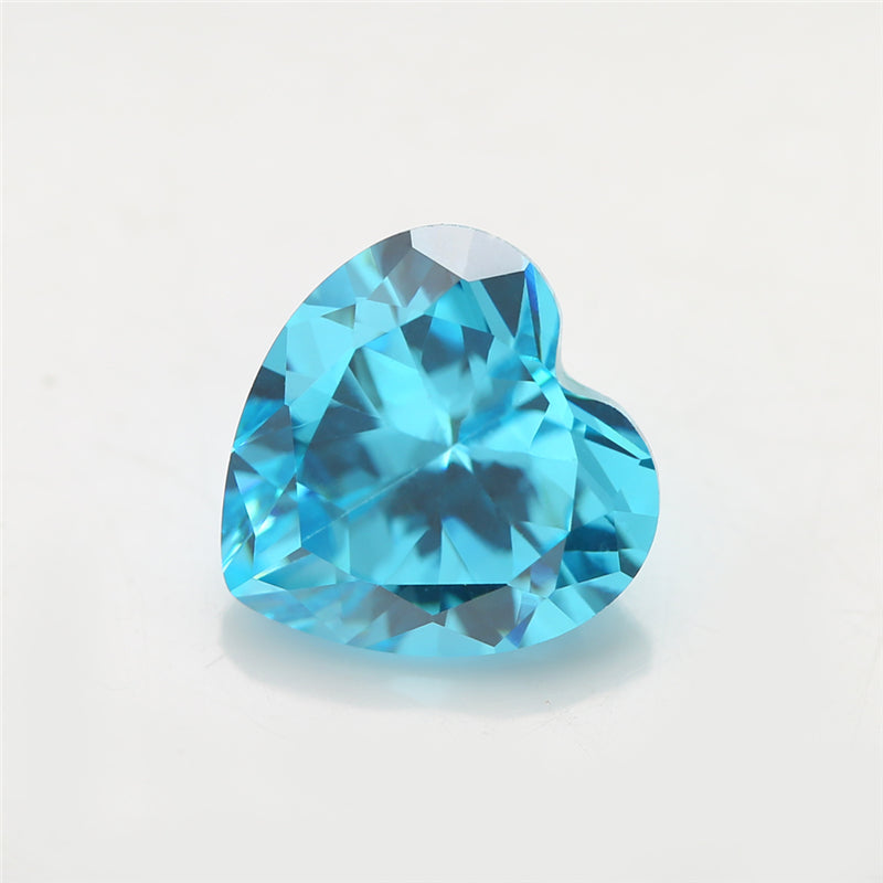 Size 3x3-10x10mm 5A Heart Cut Sea Blue CZ Stone Loose Cubic Zirconia Synthetic Gemstone for Jewelry