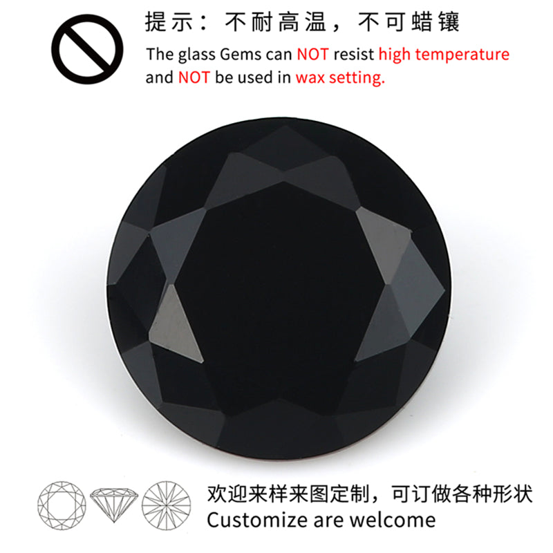 Size 4.0-10.0mm Round Cut Black Glass Stone Loose Synthetic Gemstone for Jewelry