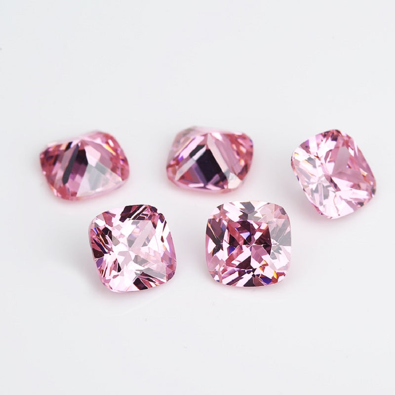 50pcs 4x4~10x10mm 5A Cushion Cut Pink CZ Stone Loose Cubic Zirconia Synthetic Gemstone for Jewelry