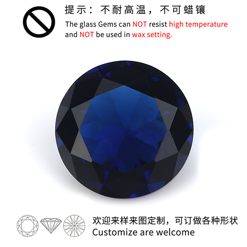 Size 4.0~10.0mm Round Cut Blue Glass Stone Loose Synthetic Gemstone for Jewelry
