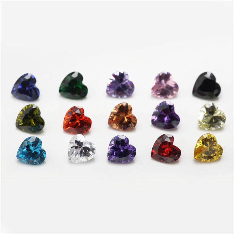 1PCS Per Colors Total 15pcs Size 4x4mm-10x10mm Heart Shape Cubic Zirconia Stone Loose CZ Stones Synthetic Gemstone for Jewelry Making