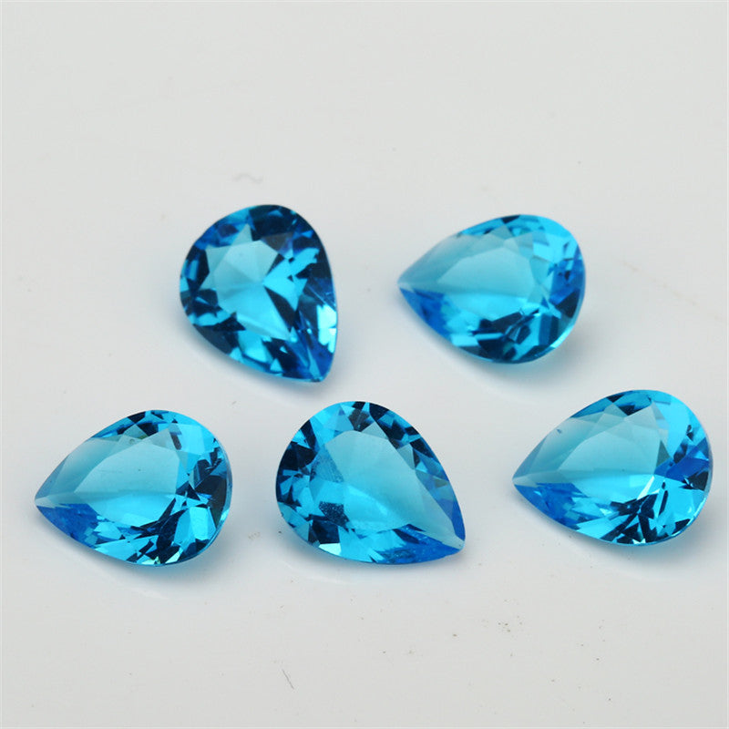 Size 3x5~10x12mm Pear Cut Dark Sea Blue Glass Stone Loose Synthetic Gemstone for Jewelry