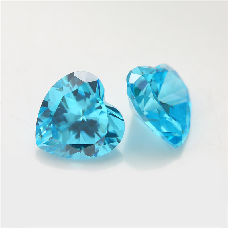Size 3x3-10x10mm 5A Heart Cut Sea Blue CZ Stone Loose Cubic Zirconia Synthetic Gemstone for Jewelry