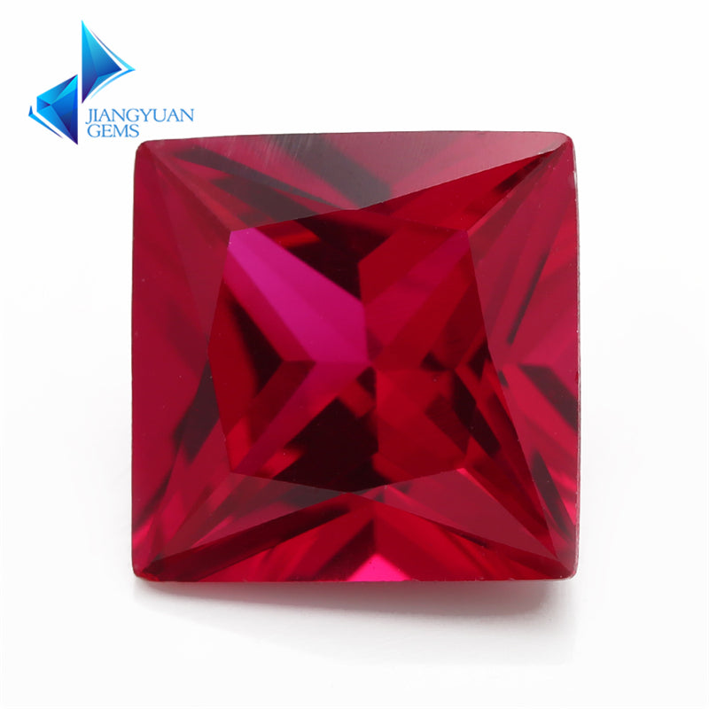 Size 2x2~10x10mm Square Princess Cut 5# Red Stone Loose Corundum Synthetic Gemstone for Jewelry