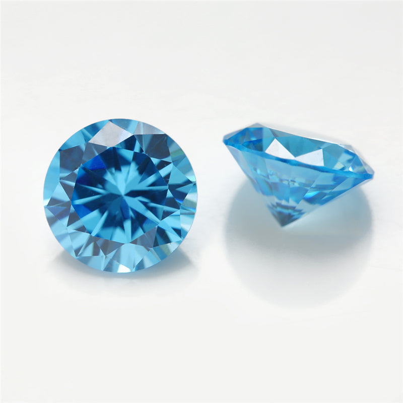 Size 1.0-10.0mm 5A Round Cut Sea Blue CZ Stone Loose Cubic Zirconia Synthetic Gemstone for Jewelry
