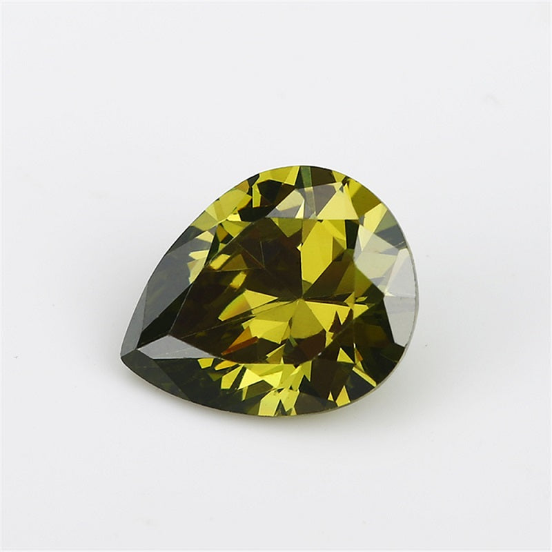 Size 3x5~10x12mm 5A Pear Cut Olive Green CZ Stone Loose Cubic Zirconia Synthetic Gemstone for Jewelry