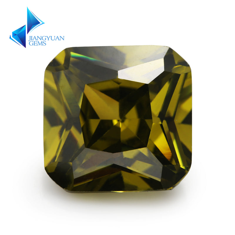 50pcs 3x3-10x10mm 5A Square Octangle Cut Olive Green CZ Stone Loose Cubic Zirconia Synthetic Gemstone for Jewelry