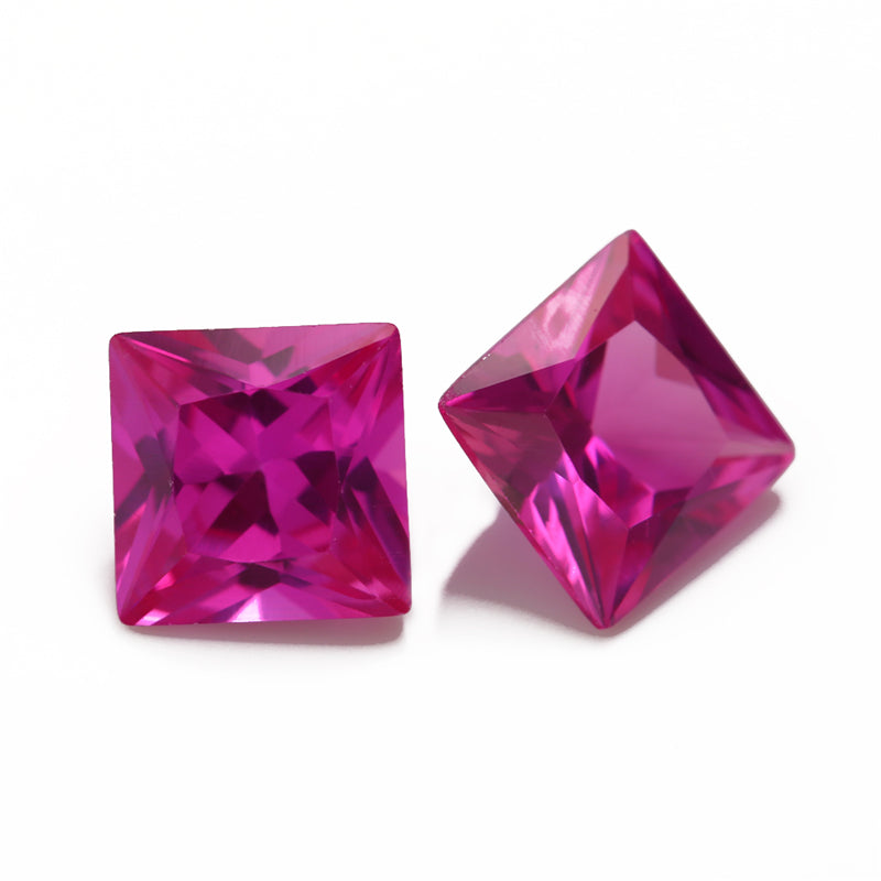 Size 2x2~10x10mm Square Princess Cut 3# Red Stone Loose Corundum Synthetic Gemstone for Jewelry