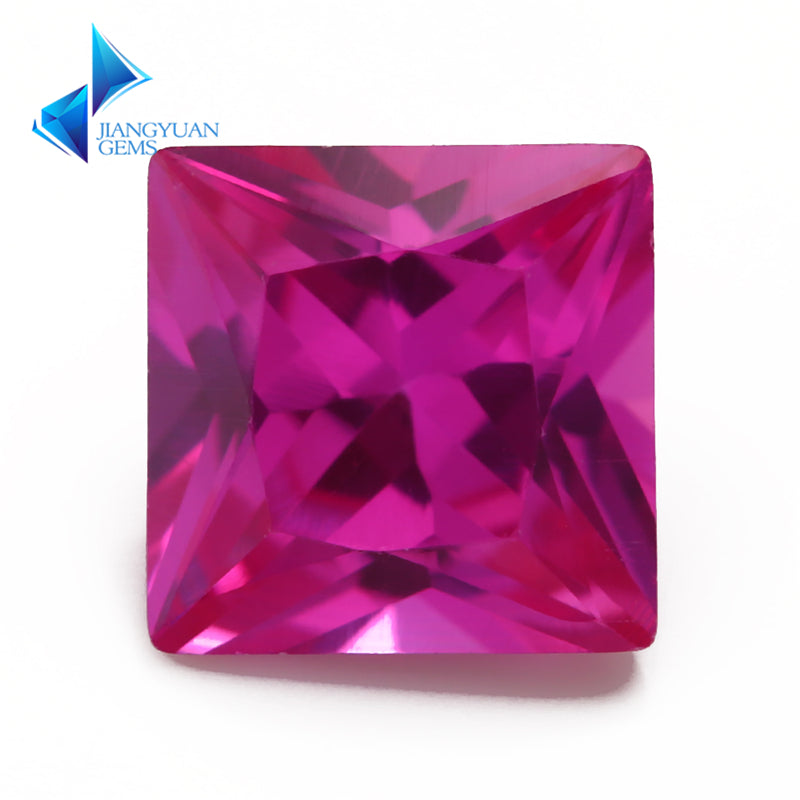 Size 2x2~10x10mm Square Princess Cut 3# Red Stone Loose Corundum Synthetic Gemstone for Jewelry