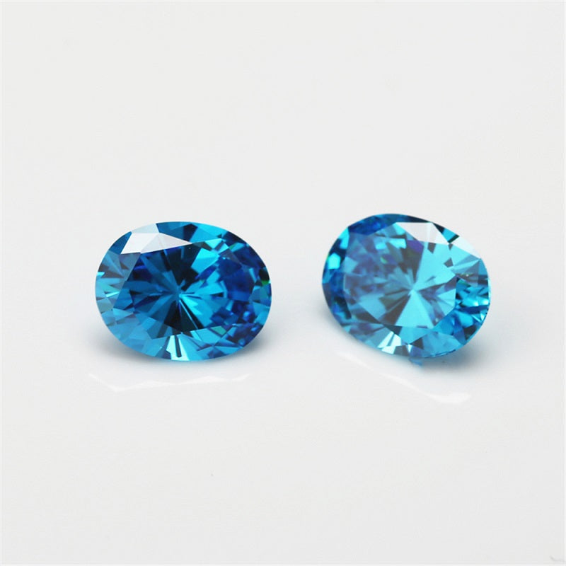 Size 3x5~10x12mm 5A Oval Cut Sea Blue CZ Stone Loose Cubic Zirconia Synthetic Gemstone for Jewelry