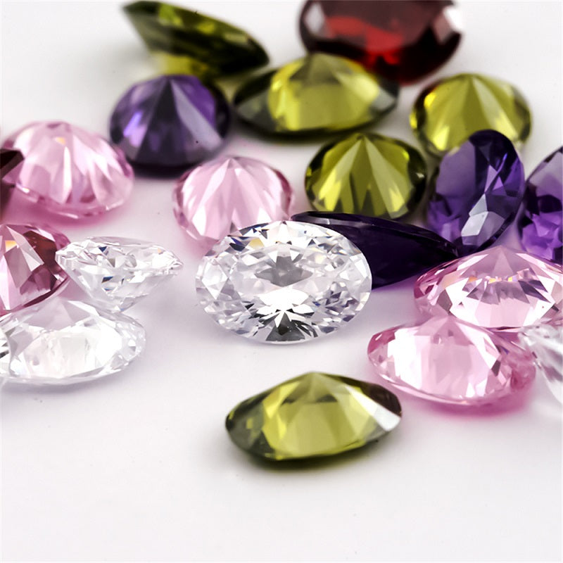 Size 3x5mm~10x12mm Oval Cut Cubic Zirconia Stone White OliveGreen Pink Garnet Amethyst Mix 5 Color 5A Loose CZ Stones Synthetic Gemstone for Jewelry Making