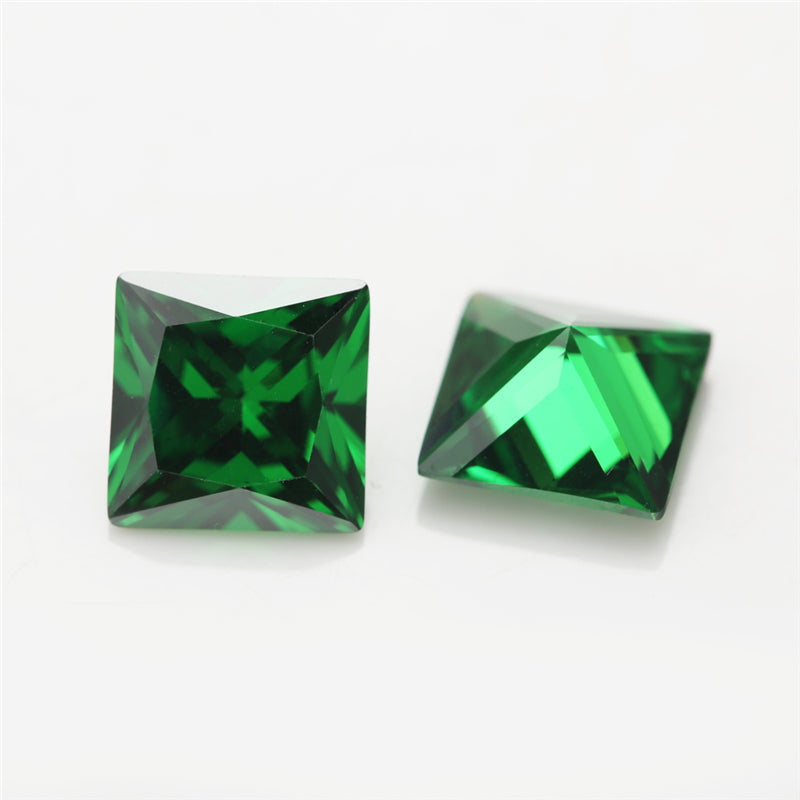 Size 3x3-10x10mm 5A Square Princess Cut Green CZ Stone Loose Cubic Zirconia Synthetic Gemstone for Jewelry Making