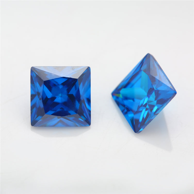 Size 3x3-10x10mm 5A Square Princess Cut Deep Sea blue CZ Stone Loose Cubic Zirconia Synthetic Gemstone for Jewelry Making