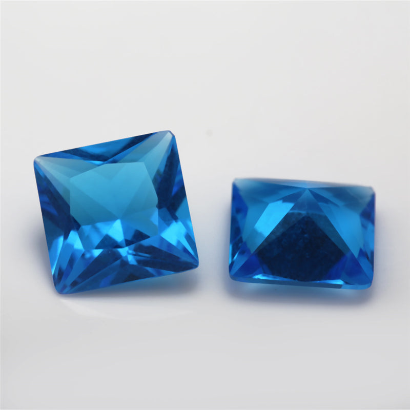 Size 3x3~10x10mm Square Princess Cut Dark Sea Blue Glass Stone Loose Synthetic Gemstone for Jewelry