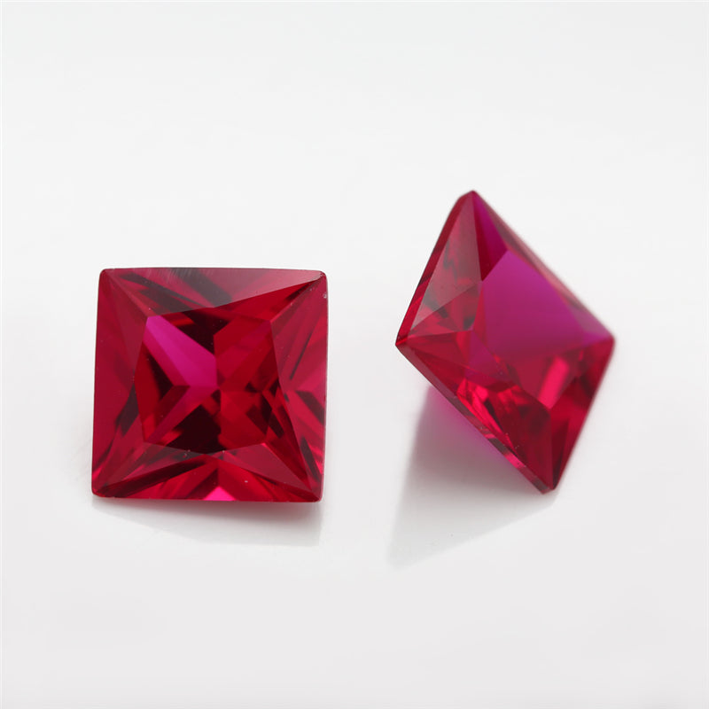 Size 2x2~10x10mm Square Princess Cut 5# Red Stone Loose Corundum Synthetic Gemstone for Jewelry