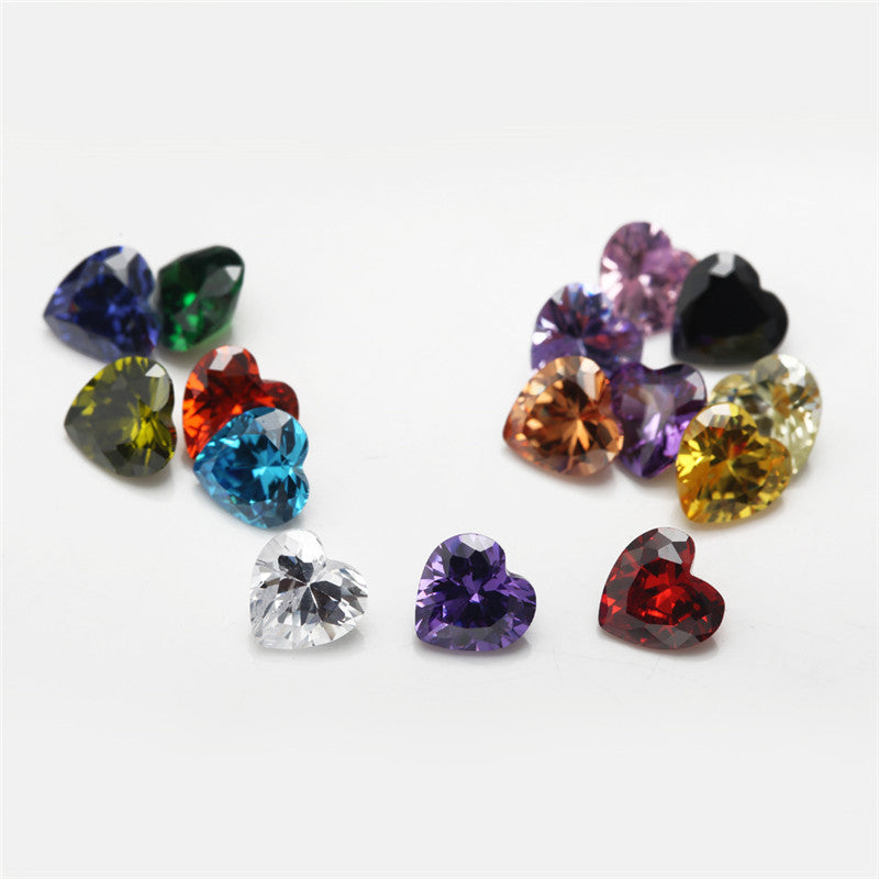 1PCS Per Colors Total 15pcs Size 4x4mm-10x10mm Heart Shape Cubic Zirconia Stone Loose CZ Stones Synthetic Gemstone for Jewelry Making