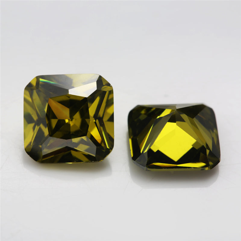 50pcs 3x3-10x10mm 5A Square Octangle Cut Olive Green CZ Stone Loose Cubic Zirconia Synthetic Gemstone for Jewelry