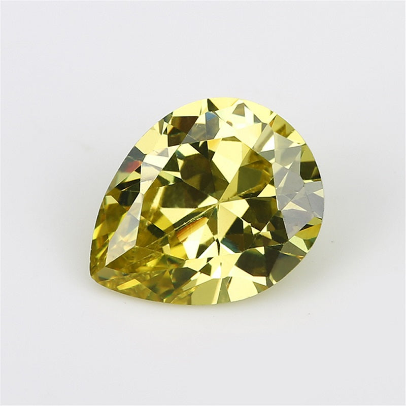Size 3x5~10x12mm 5A Pear Cut Olive Yellow CZ Stone Loose Cubic Zirconia Synthetic Gemstone for Jewelry