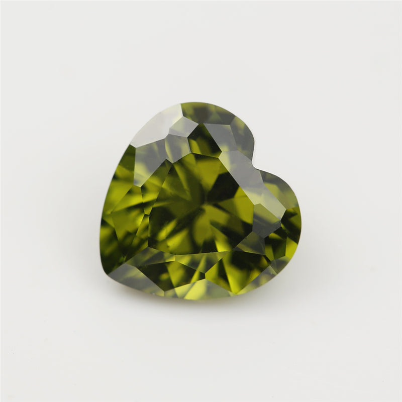 50pcs 3x3-10x10mm 5A Heart Cut Heart Cut Olive Green CZ Stone Loose Cubic Zirconia Synthetic Gemstone for Jewelry