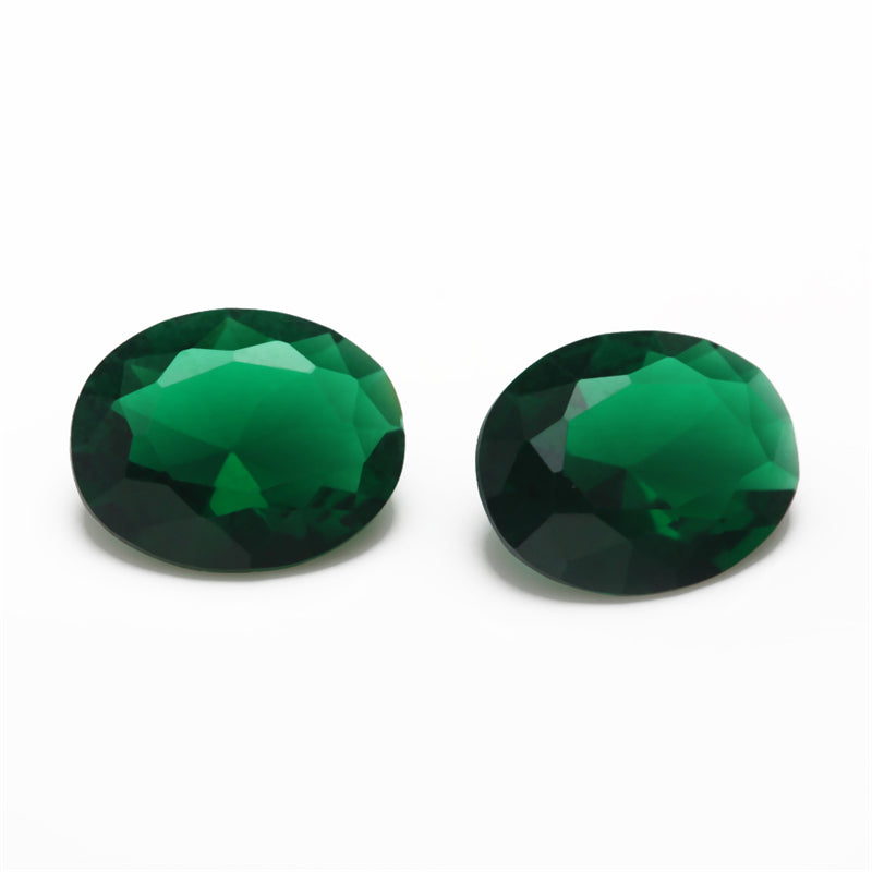 Size 3x5~10x12mm Oval Cut Green Glass Stone Loose Synthetic Gemstone for Jewelry