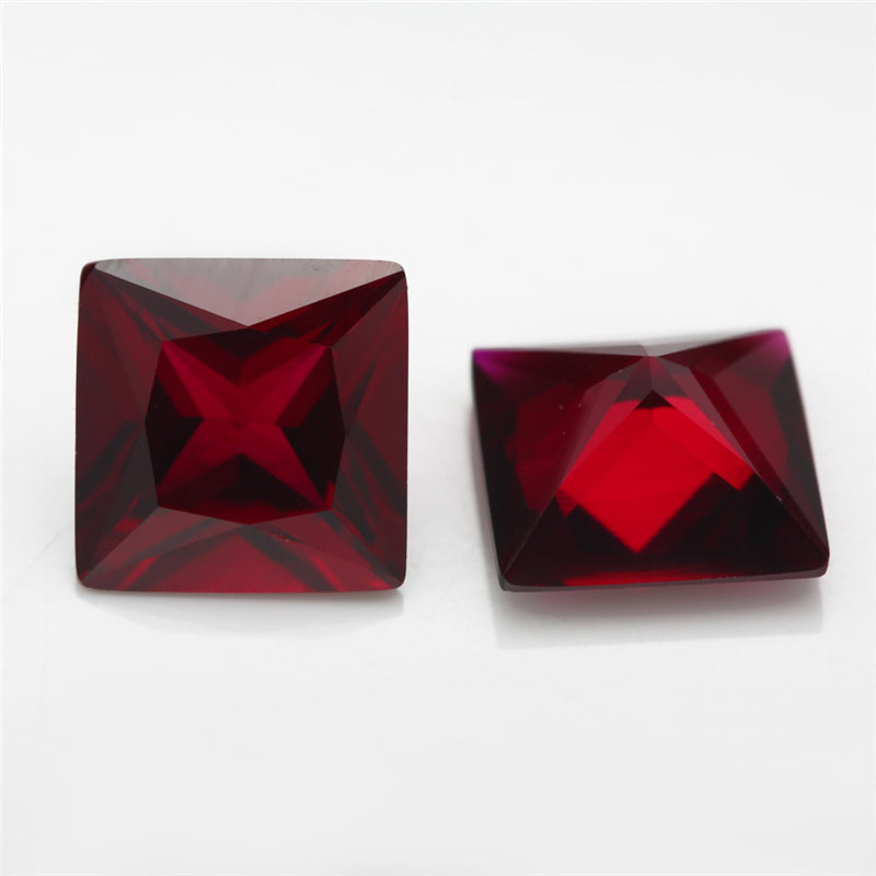 Size 2x2~10x10mm Square Princess Cut 8# Red Stone Loose Corundum Synthetic Gemstone for Jewelry