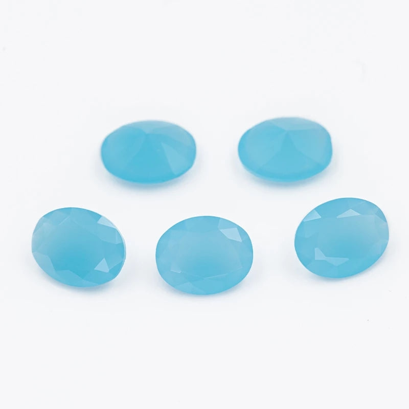 Size 3x5~10x12mm Oval Cut AQ17 Sea Blue Glass Stone Loose Synthetic Gemstone for Jewelry