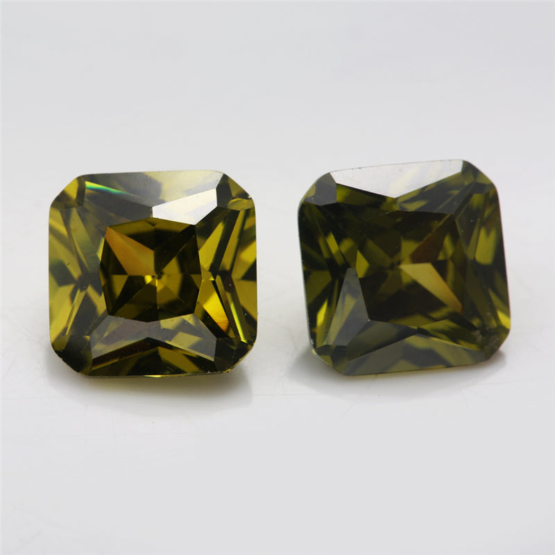 50pcs 3x3-10x10mm 5A Square Octangle Cut Olive Green CZ Stone Loose Cubic Zirconia Synthetic Gemstone for Jewelry