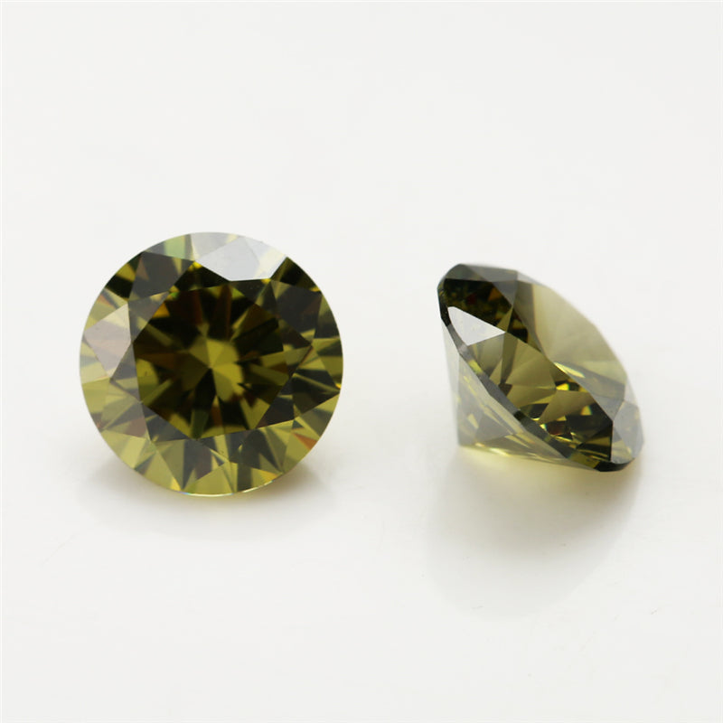 Size 0.8-12.0mm 5A Round Cut Olive Green CZ Stone Loose Cubic Zirconia Synthetic Gemstone for Jewelry
