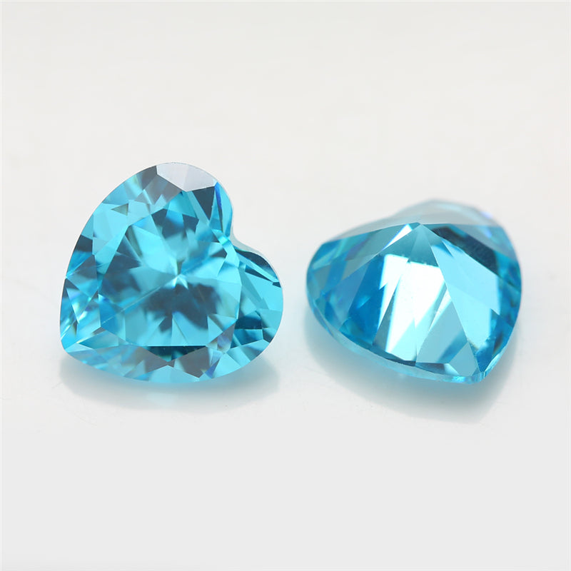 Size 3x3-10x10mm 5A Heart Cut Sea Blue CZ Stone Loose Cubic Zirconia Synthetic Gemstone for Jewelry