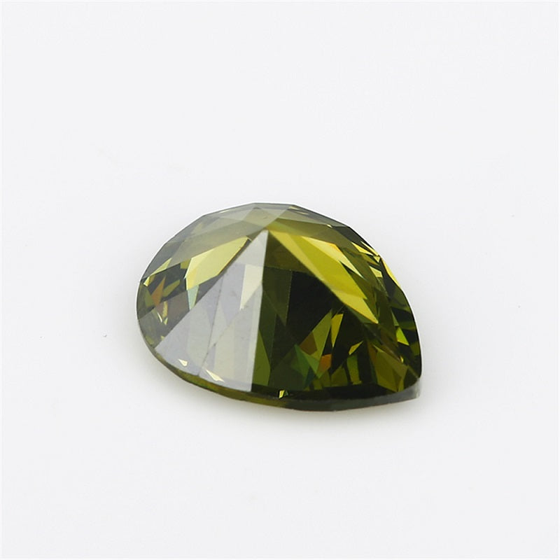 Size 3x5~10x12mm 5A Pear Cut Olive Green CZ Stone Loose Cubic Zirconia Synthetic Gemstone for Jewelry