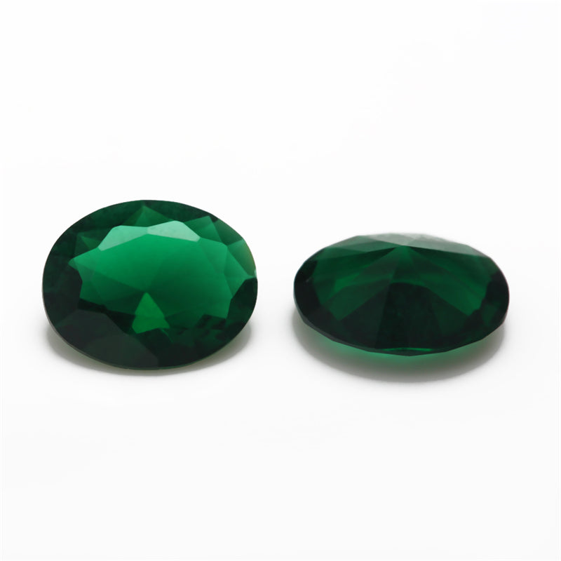 Size 3x5~10x12mm Oval Cut Green Glass Stone Loose Synthetic Gemstone for Jewelry