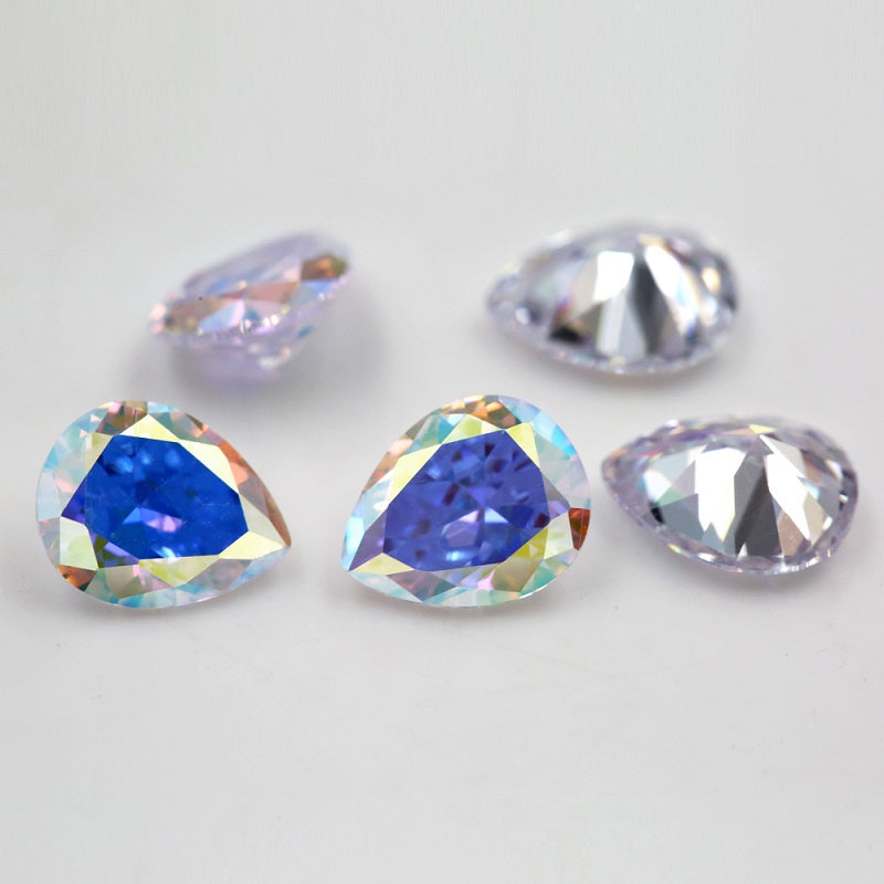 50pcs 3x5-10x12mm 5A Pear Cut Plating AB Color CZ Stone Loose Cubic Zirconia Synthetic Gemstone for Jewelry