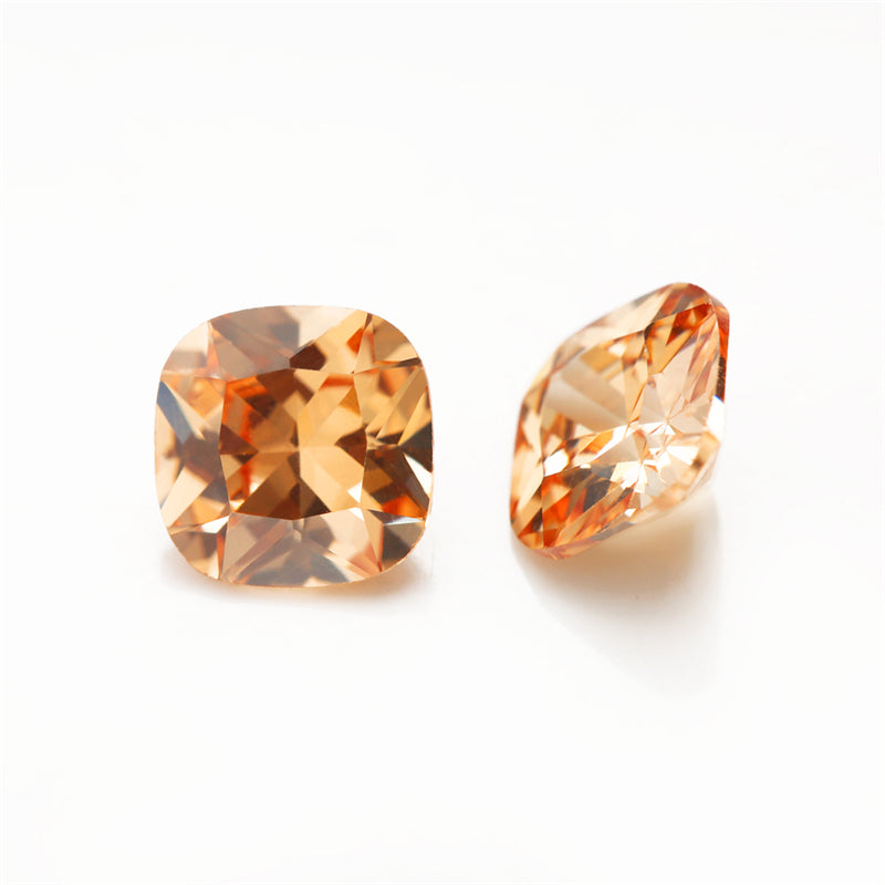 50pcs 4x4~10x10mm 5A Cushion Cut Champagne CZ Stone Loose Cubic Zirconia Synthetic Gemstone for Jewelry