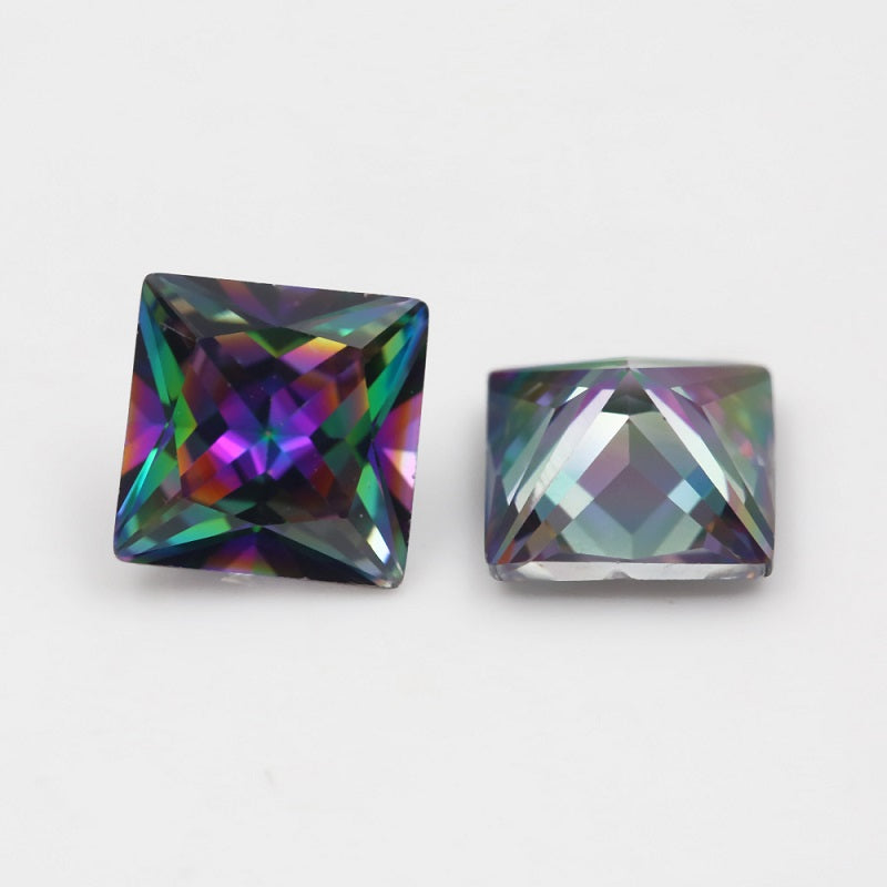 50pcs 3x3-12x12mm 5A Square Princess Cut Plating Mix Color CZ Stone Loose Cubic Zirconia Synthetic Gemstone for Jewelry