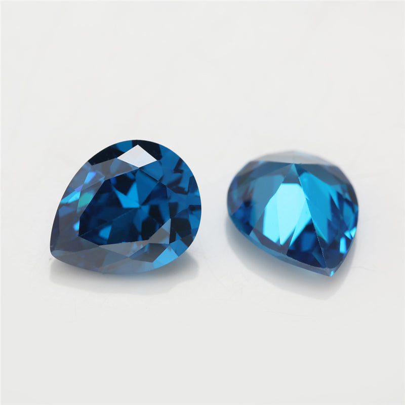 Size 3x5~10x12mm 5A Pear Cut Deep Sea blue CZ Stone Loose Cubic Zirconia Synthetic Gemstone for Jewelry