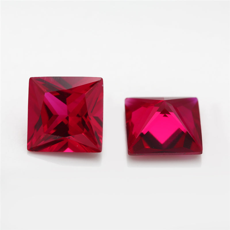 Size 2x2~10x10mm Square Princess Cut 5# Red Stone Loose Corundum Synthetic Gemstone for Jewelry