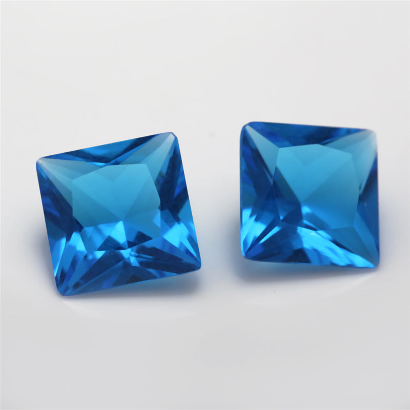 Size 3x3~10x10mm Square Princess Cut Dark Sea Blue Glass Stone Loose Synthetic Gemstone for Jewelry