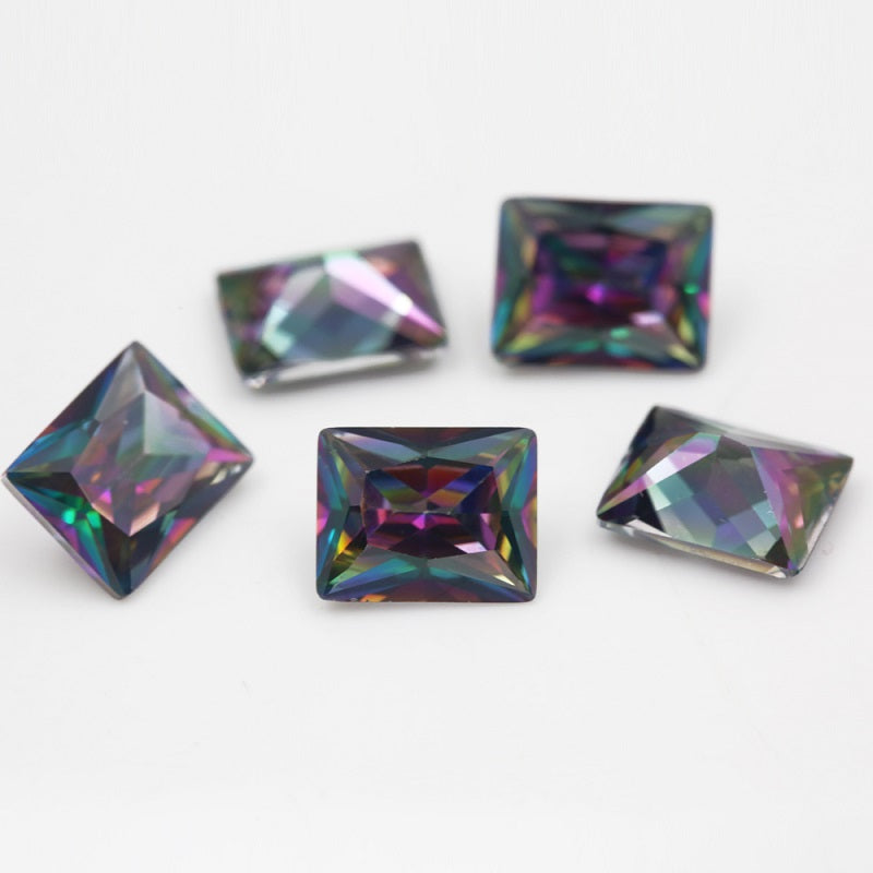 50pcs 3x5-10x12mm 5A Rectangle Cut Plating Mix Color CZ Stone Loose Cubic Zirconia Synthetic Gemstone for Jewelry