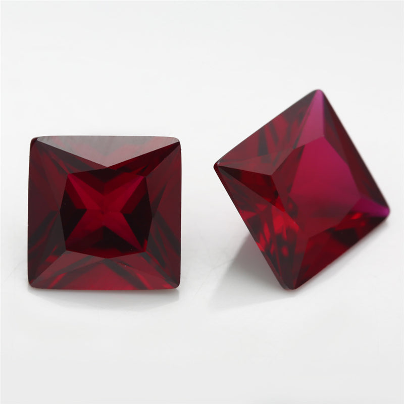 Size 2x2~10x10mm Square Princess Cut 8# Red Stone Loose Corundum Synthetic Gemstone for Jewelry