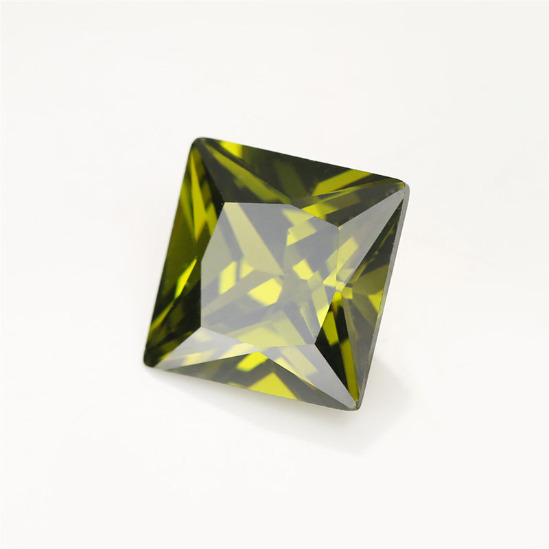 50pcs 1.5x1.5~10x10mm 5A Square Princess Cut Olive Green CZ Stone Loose Cubic Zirconia Synthetic Gemstone for Jewelry